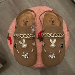 Charming Tan Kids Slippers with Embellishments
